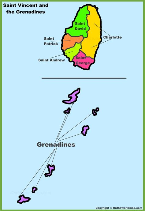 Administrative divisions map of Saint Vincent and the Grenadines