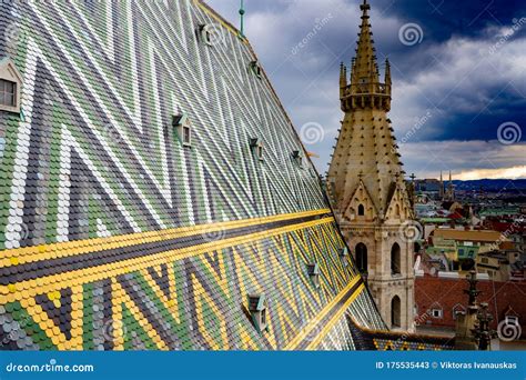 Fragment of Saint Stephen`s Cathedral Stephansdom. Colorful Roof and ...