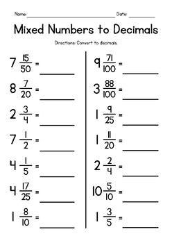 Converting Mixed Numbers to Decimals FREEBIE by MT Teaching Resources