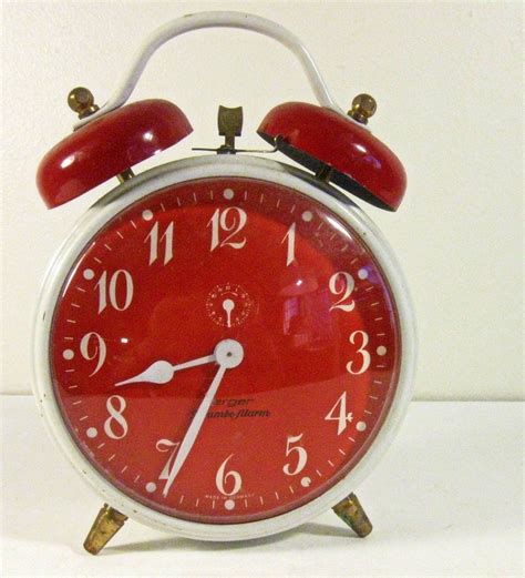 vintage alarm clock RED white metal by forrestinavintage on Etsy