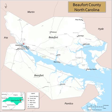 Map of Beaufort County, North Carolina - Where is Located, Cities, Population, Highways & Facts