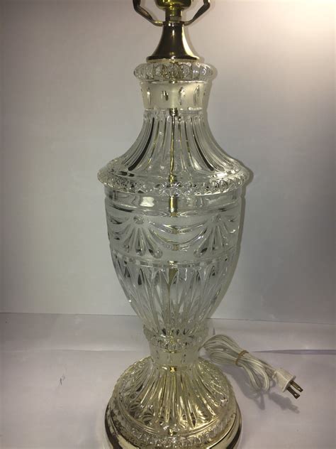 Vintage Rare Urn Clear Table Lamp Frosted Cut Crystal Glass Brass Accent Table Lamp Urn Shape ...