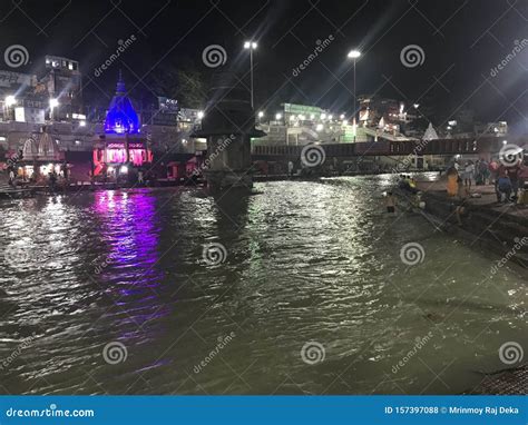 A Night View of Ganga Ghat Haridwar Uttarakhand Editorial Stock Photo - Image of night, india ...