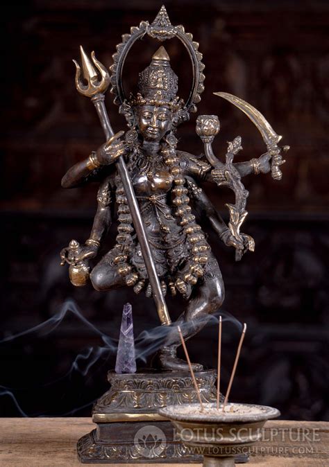 Four Armed Hindu Goddess Kali Standing on Lotus Base Sculpture Holding Trident 16" (#150bb4z ...