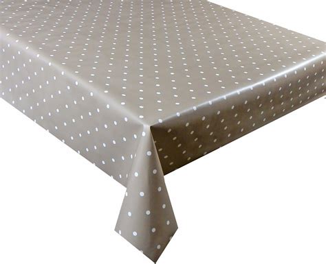 LINEN702 Vinyl Pvc Tablecloth Beige Polka Dot 2.5 metres (250x137cm) 8 Seater Size Rectangle ...