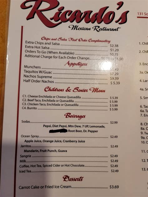 Menu at Ricardo's Restaurant, Brigham City