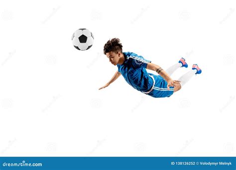 Young Boy with Soccer Ball Doing Flying Kick Stock Photo - Image of footballer, human: 138126252