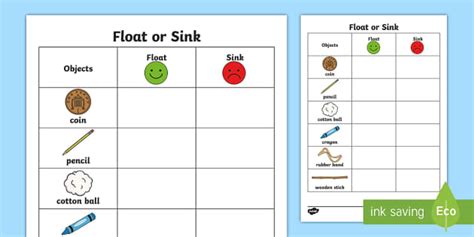 FREE! - Objects That Sink in Water or Float in Water Science Sheet