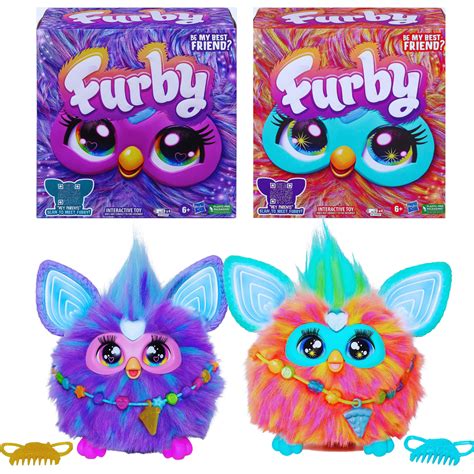 (10 PACKS) Furby Interactive Plush Toys 1 Purple and 1 Coral Set with 15 Fashion Accessories ...