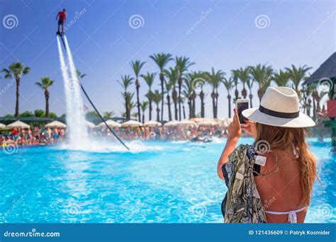 Flyboard Show at the Pool of TT Pegasos World Hotel in Turkey. Editorial Stock Image - Image of ...