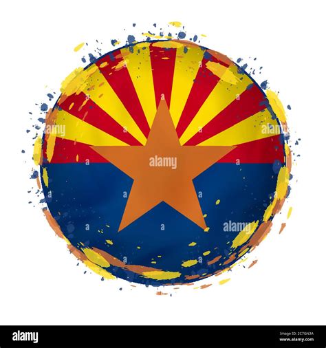 Round grunge flag of Arizona US state with splashes in flag color. Vector illustration Stock ...