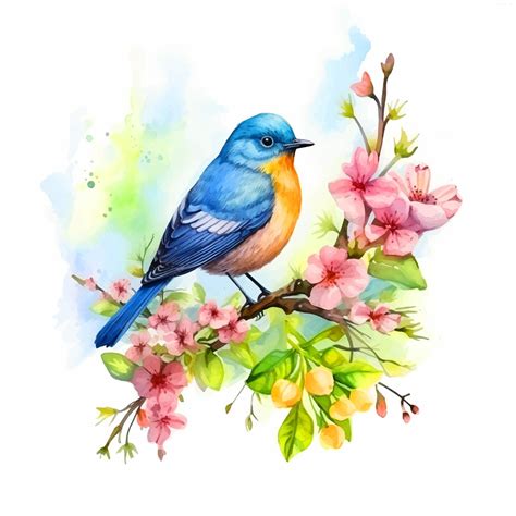 Premium Vector | Bird on tree branch watercolor paint