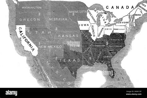 Pre Civil War map of the USA, showing the distribution of States where ...