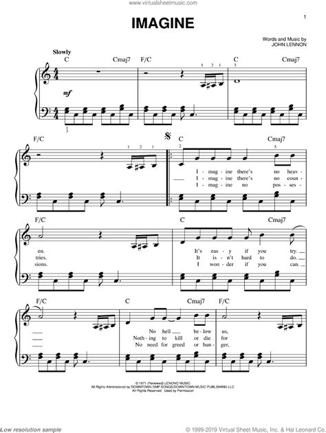 Lennon - Imagine sheet music (easy version 2) for piano solo | Sheet ...