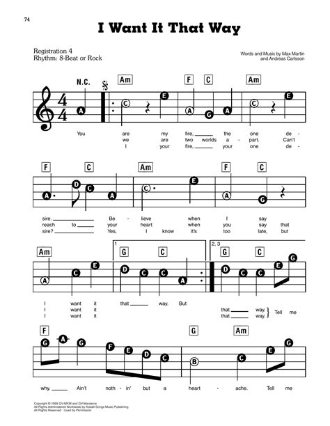 I Want It That Way by Backstreet Boys Sheet Music for E-Z Play Today at Sheet Music Direct