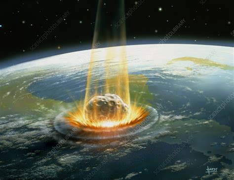 Artwork of the Chicxulub asteroid impact - Stock Image E402/0049 ...