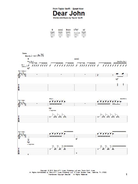 Dear John by Taylor Swift - Guitar Tab - Guitar Instructor