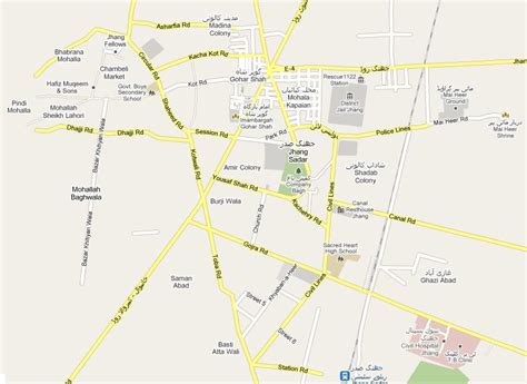 Jhang Sadar Map – roads streets and important places – Paki Mag