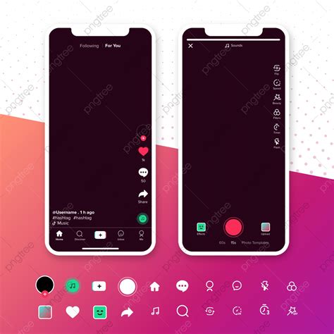 Tik Tok Ui樣機和tiktok圖標集tik Tok佈局屏幕界面社交媒體應用程序模板web符號ui App博客社交媒體tik Tok概念 ...
