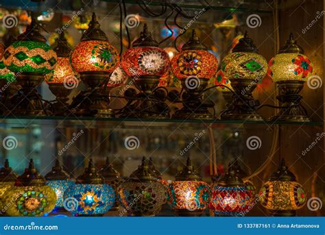 Multicolored Traditional Handmade Turkish Lamps on the Market. Turkish Grand Bazaar in Istanbul ...