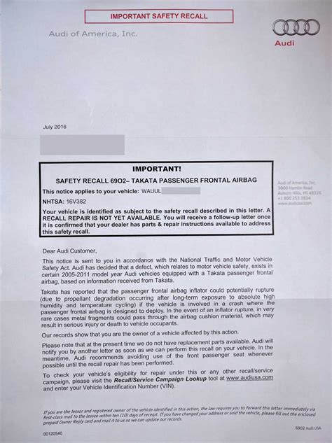 the Takata airbag recall letter