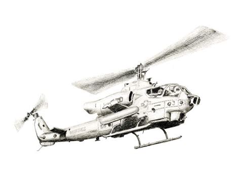 Cobra AH-1 Attack Helicopter print from a pencil drawing by | Etsy