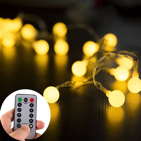 Globe String Lights 5m 50LEDs with Remote Control Battery Operated ...