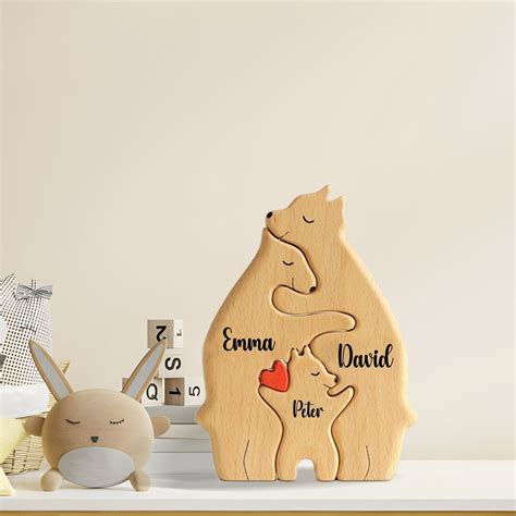 Personalized Wooden Bear Family Puzzle, Wooden Bear Puzzle With Family ...