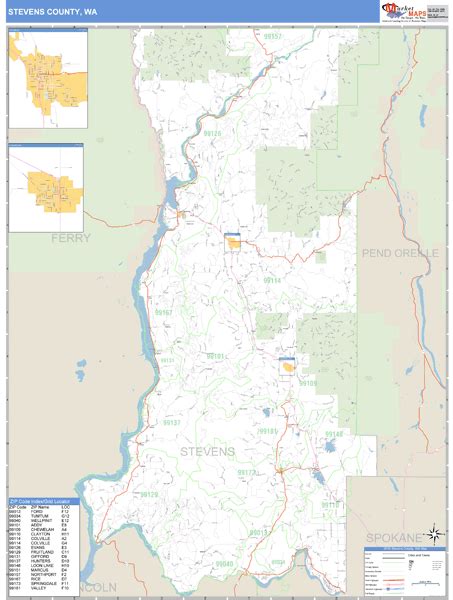 Stevens County, Washington Zip Code Wall Map | Maps.com.com