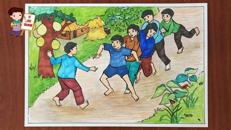 Cách vẽ tranh trò chơi dân gian: Rồng rắn lên mây / How to draw folk ...