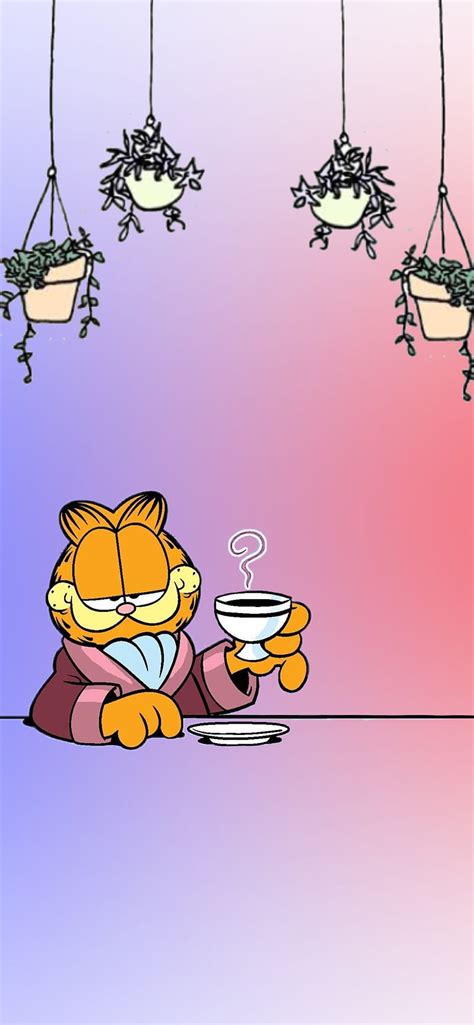 Morning Garfield, cartoon, coffee, garfield, morning, plants, HD phone ...