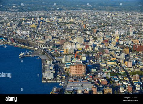 Hokkaido, Japan - Sep 30, 2017. Aerial view of Hakodate City in ...