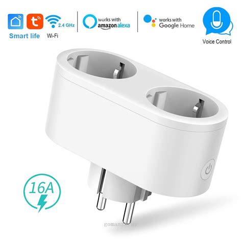 Smart Life Wifi Smart Socket EU Plug 16A Dual Outlet Energy Monitoring Timer Switch Voice ...