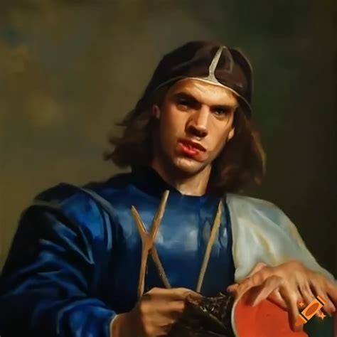 Orelsan playing lute in a medieval setting on Craiyon