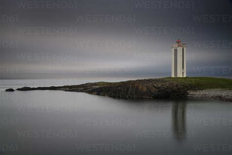 Iceland, North of Iceland, Lighthouse of Kalfshamarsvik stock photo