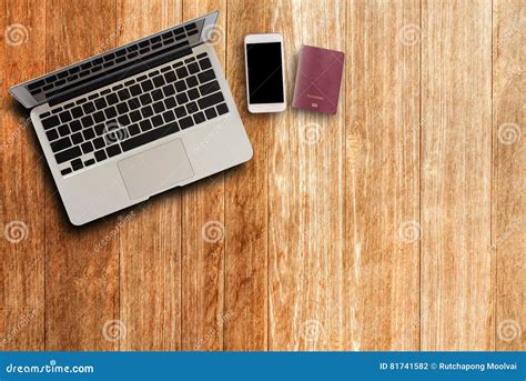 Laptop Computer on Wood Table Top View Stock Photo - Image of school ...