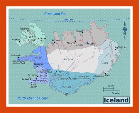 Regions map of Iceland | Maps of Iceland | Maps of Europe | GIF map ...