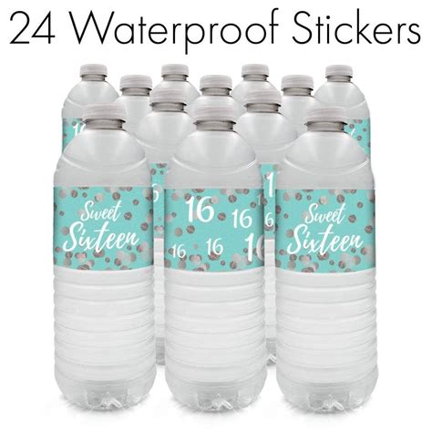 Sweet 16 Party Water Bottle Labels, Blue and Silver - 24 Count in 2021 ...