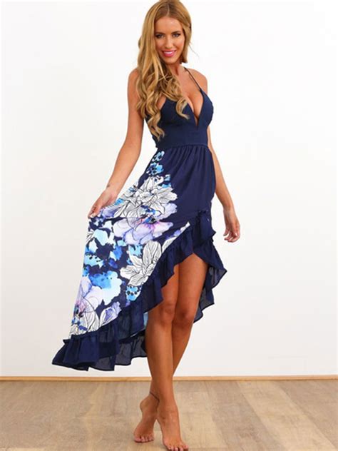 Floral Print High-Low Mullet Dress With Straps for Women - Power Day Sale