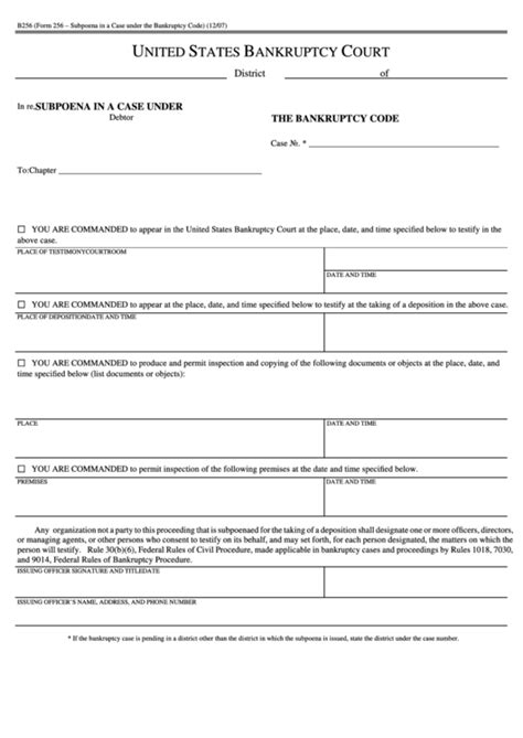 Form 256 - Subpoena In A Case Under The Bankruptcy Code - United States ...