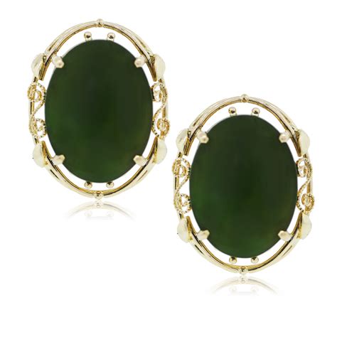 14k Yellow Gold Oval Jade Earrings -Boca Raton