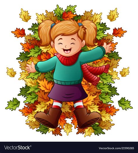 illustration of Happy little girl playing with autumn leaves. Download a Free Preview or High ...