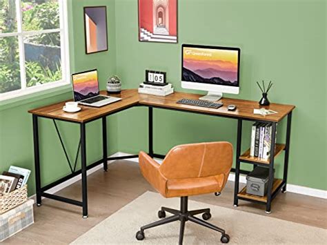 GreenForest L Shaped Computer Desk with Storage Shelves, 66 inch Modern ...