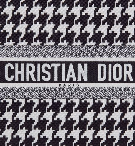 Small Dior Book Tote Black Houndstooth Embroidery | DIOR