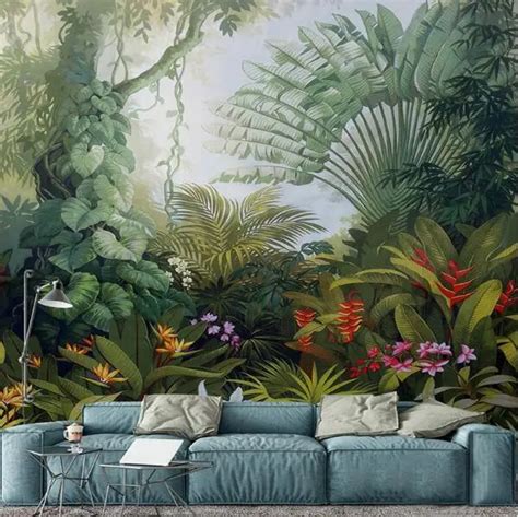 Custom Mural Wallpapers European Style Retro Tropical Rain Forest Plant Scenery Photo Wall ...