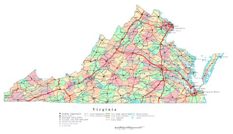 Large detailed administrative map of Virginia state with roads ...