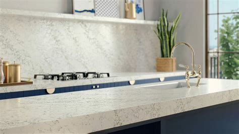 CAESARSTONE® Quartz Countertops Collection 5171 Arabetto Warm White with Jade and Copper ...