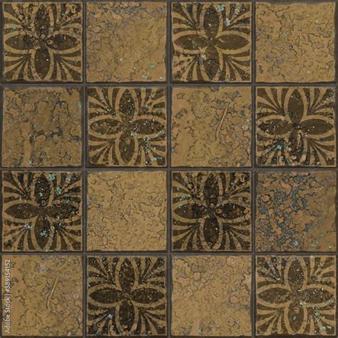 Seamless texture of terracotta tiled floor, aged medieval texture ...