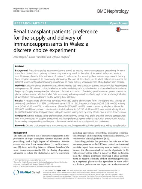 (PDF) Renal transplant patients’ preference for the supply and delivery of immunosuppressants in ...