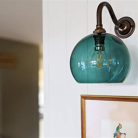 Small Soho Teal Blue Glass Wall Light in Brass | The Wall Lighting Co ...